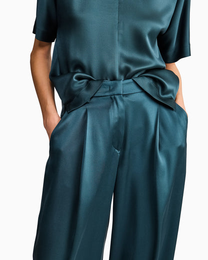 Silk double satin single-pleat trousers