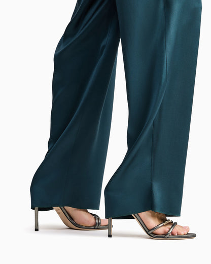 Silk double satin single-pleat trousers