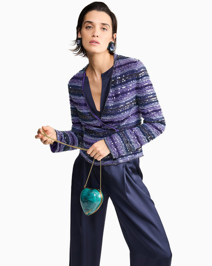 Silk double satin single-pleat trousers