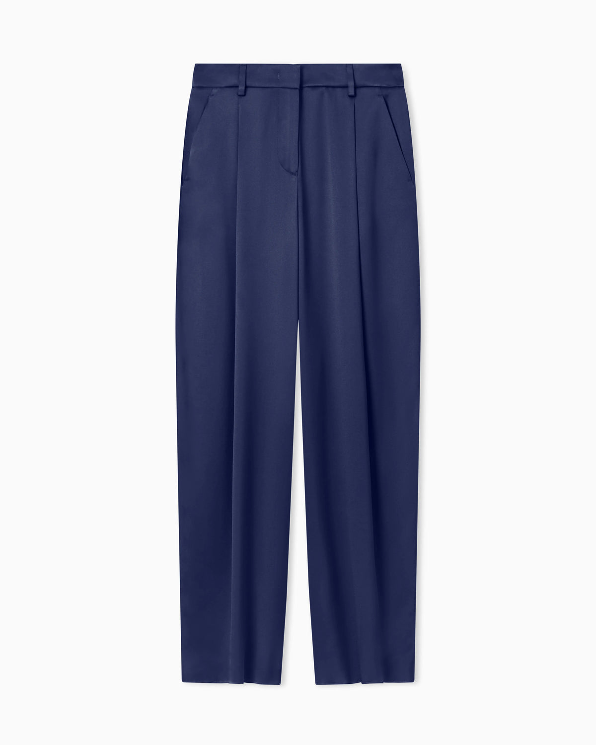 Silk double satin single-pleat trousers