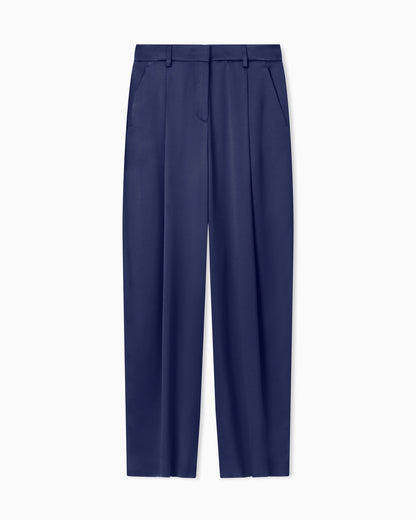 Silk double satin single-pleat trousers