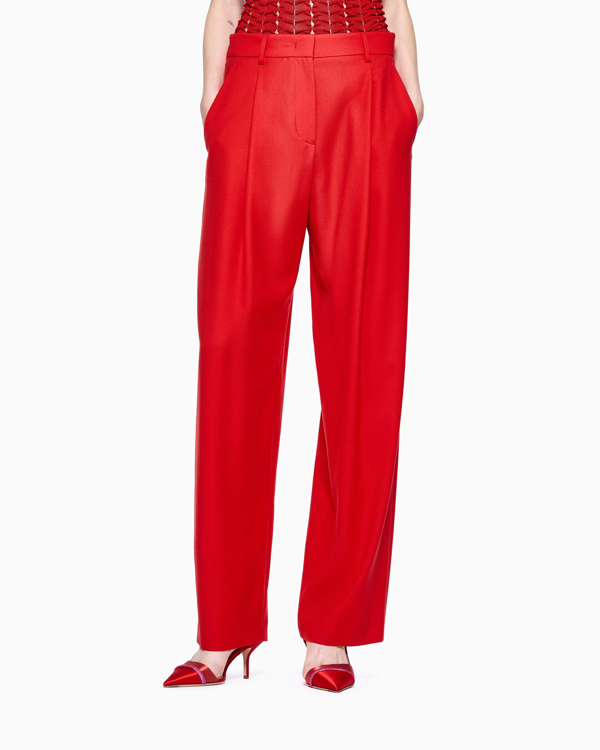 fluid wool single-pleat trousers