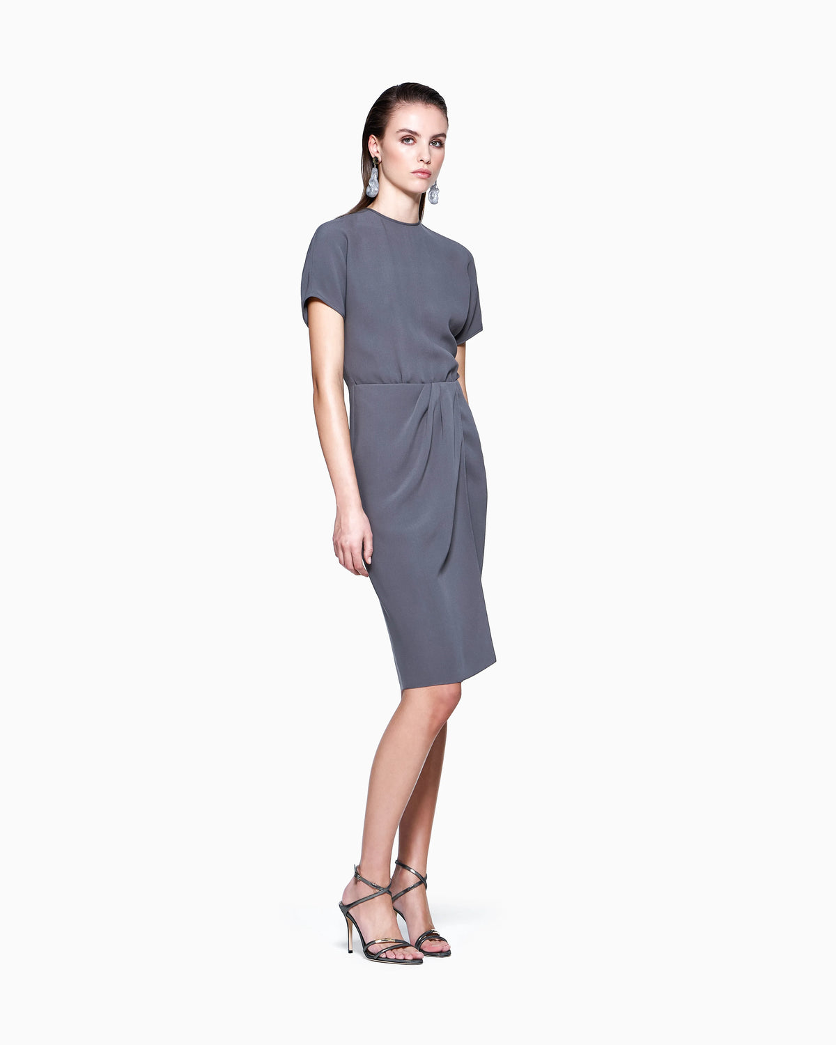 Midi dress in washed silk crêpe
