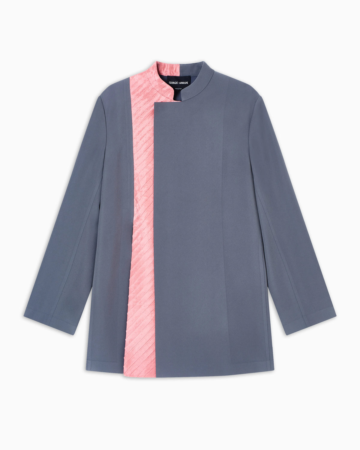 Long jacket in technical cady and pleated silk