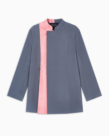 Long jacket in technical cady and pleated silk