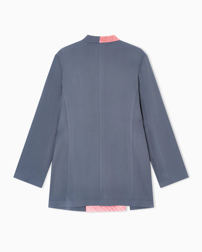 Long jacket in technical cady and pleated silk