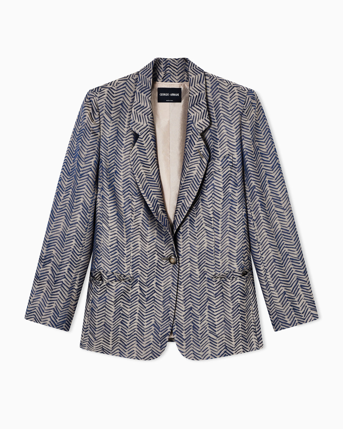 Single-breasted jacket made from a chevron viscose jacquard