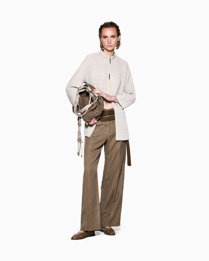 Pleated viscose blend knit jacket