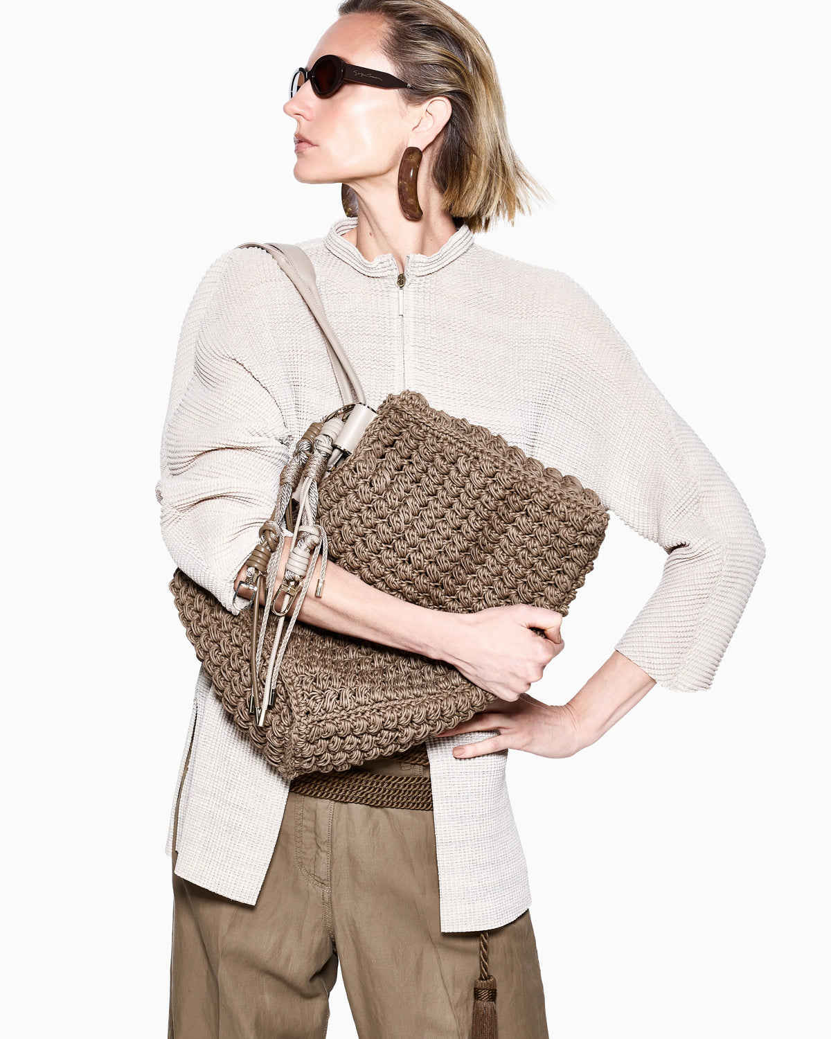 Pleated viscose blend knit jacket
