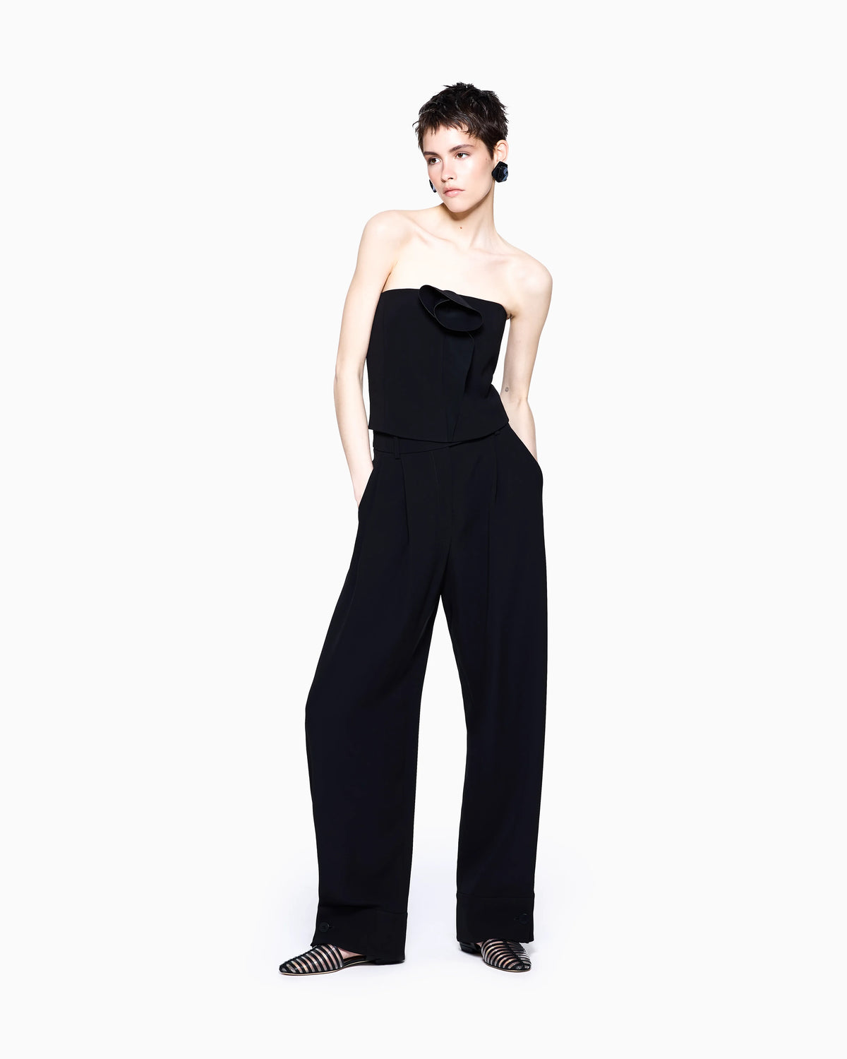 Silk cady bustier top with rose detail