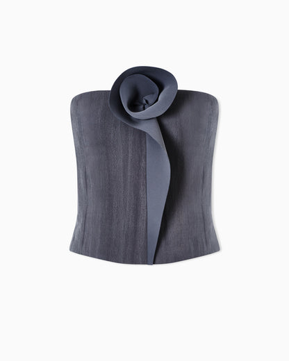 Technical silk top with floral detail