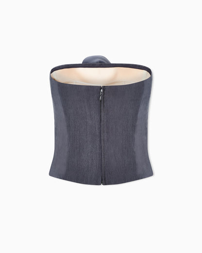 Technical silk top with floral detail