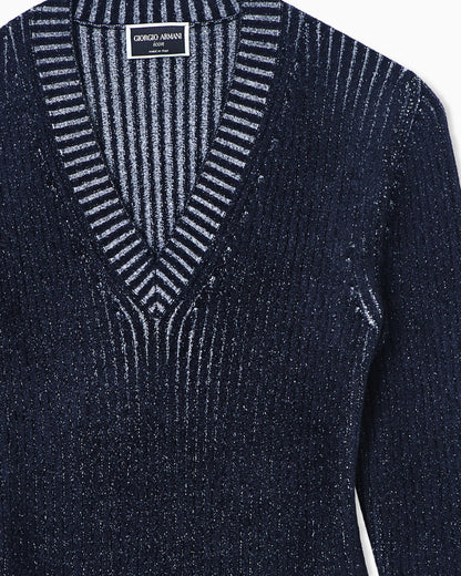 V-neck jumper in ribbed virgin wool and viscose Icon