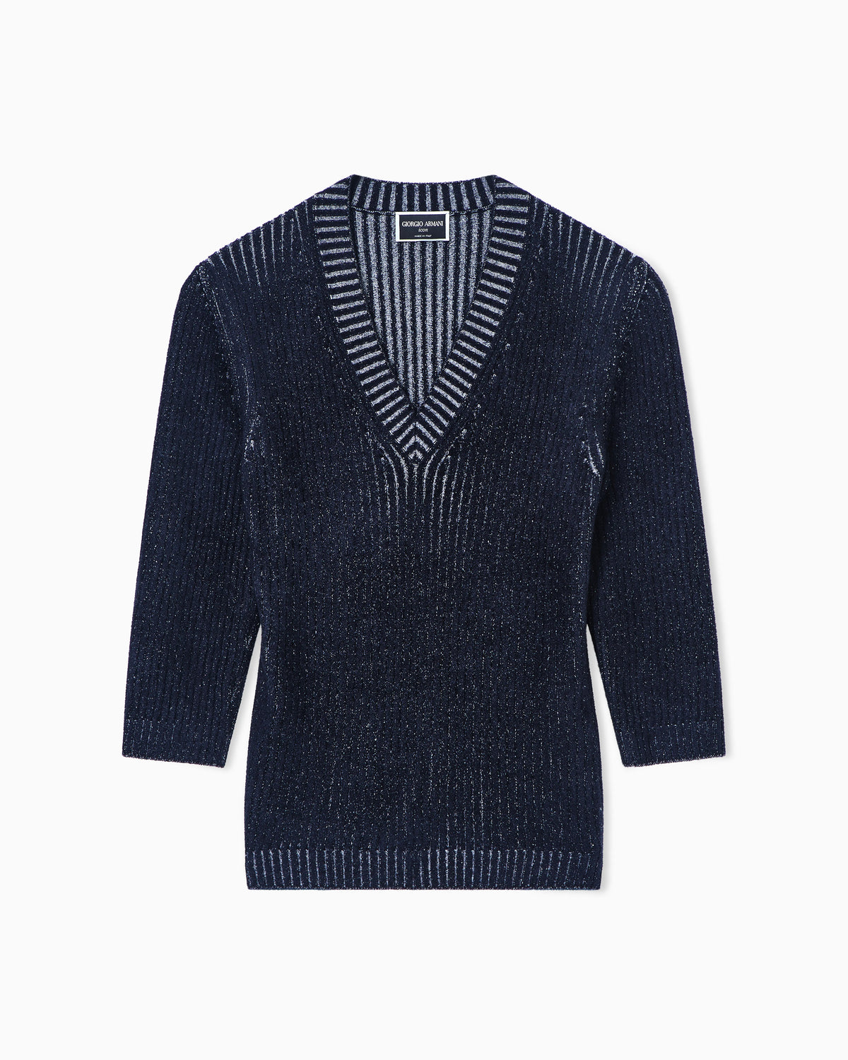 V-neck jumper in ribbed virgin wool and viscose Icon