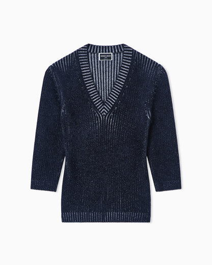 V-neck jumper in ribbed virgin wool and viscose Icon