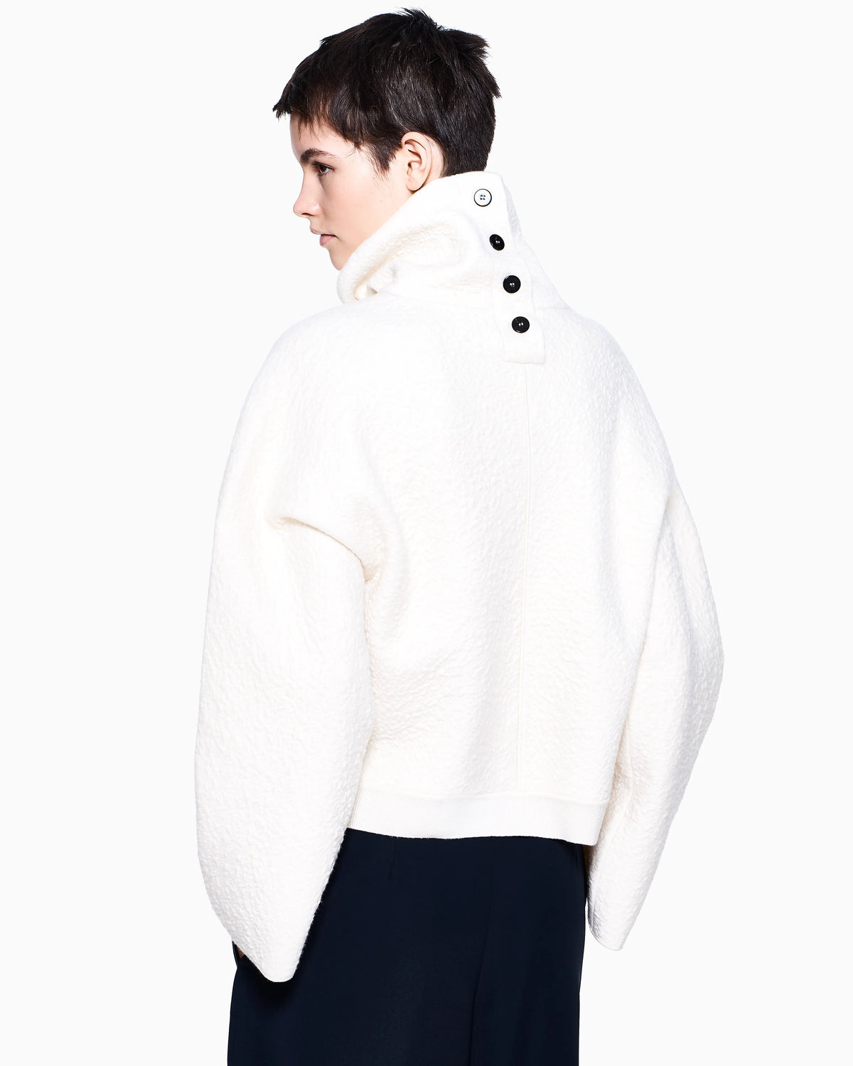 Knit jumper in cashmere seersucker with mock neck Icon