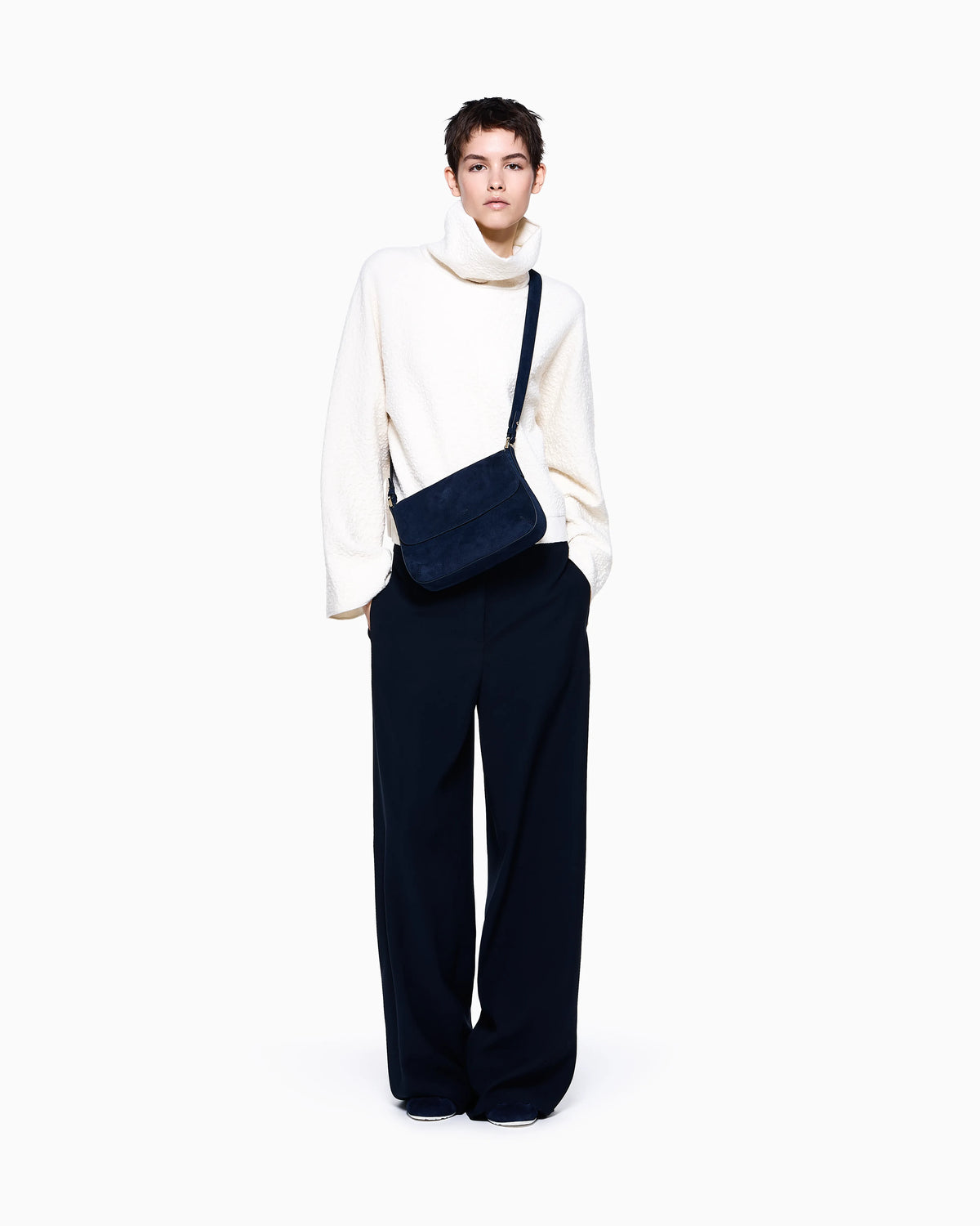 Knit jumper in cashmere seersucker with mock neck Icon