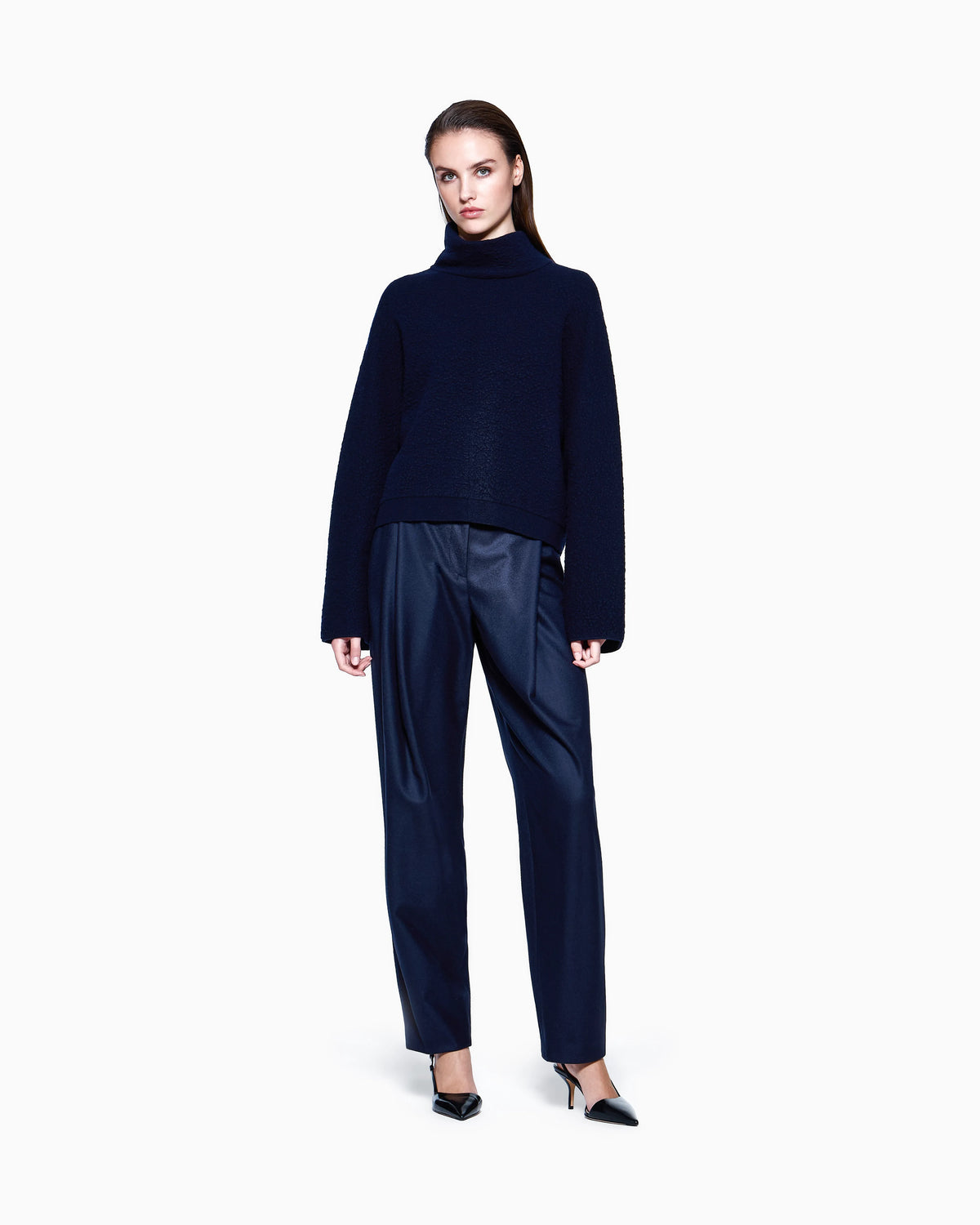 Knit jumper in cashmere seersucker with mock neck Icon