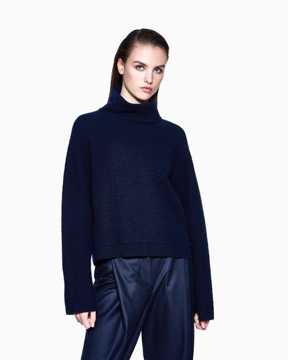 Knit jumper in cashmere seersucker with mock neck Icon