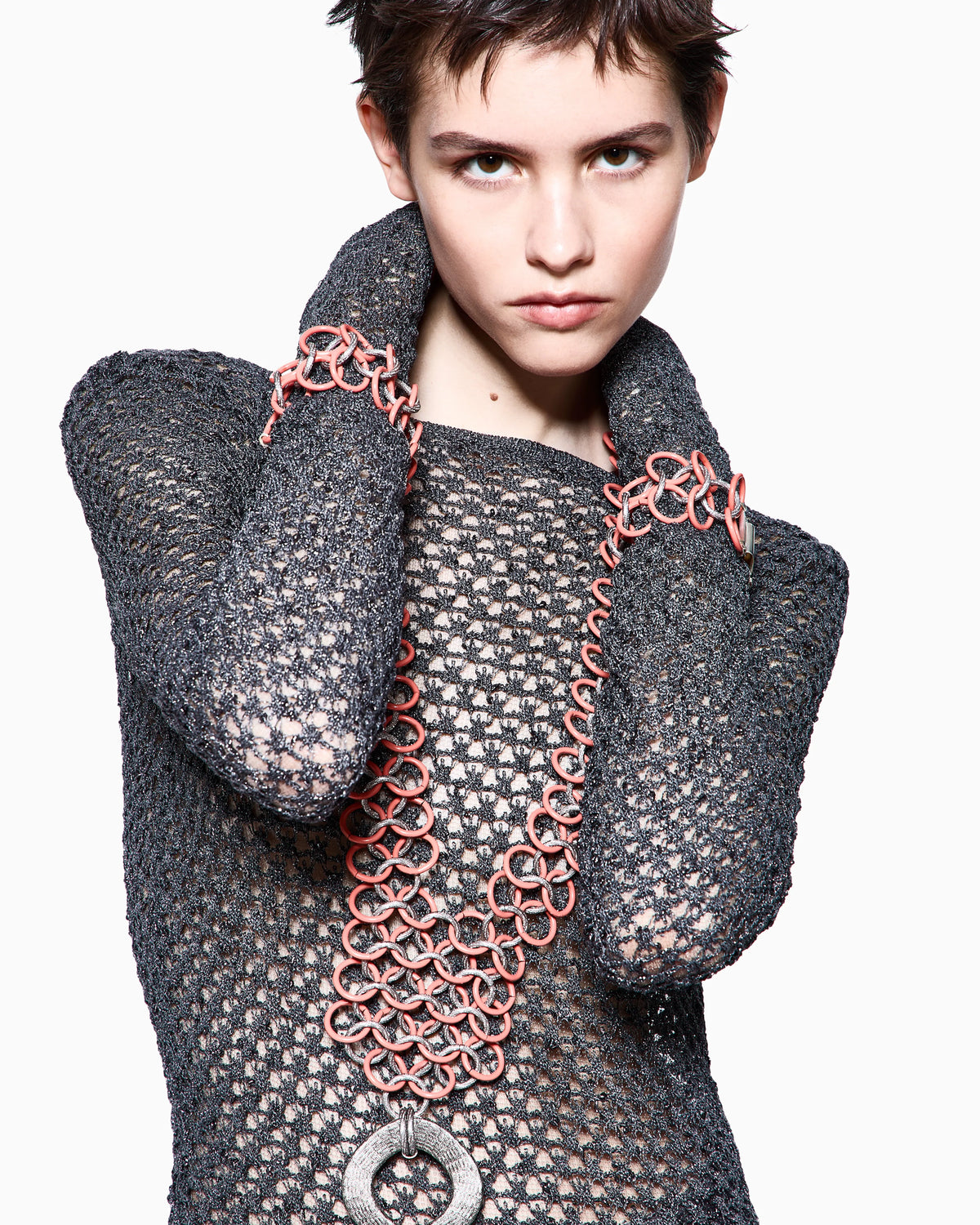 Viscose and metallic mesh jumper