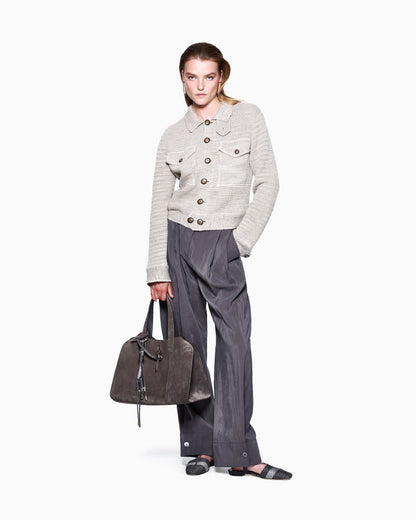 Viscose and linen knit blouson