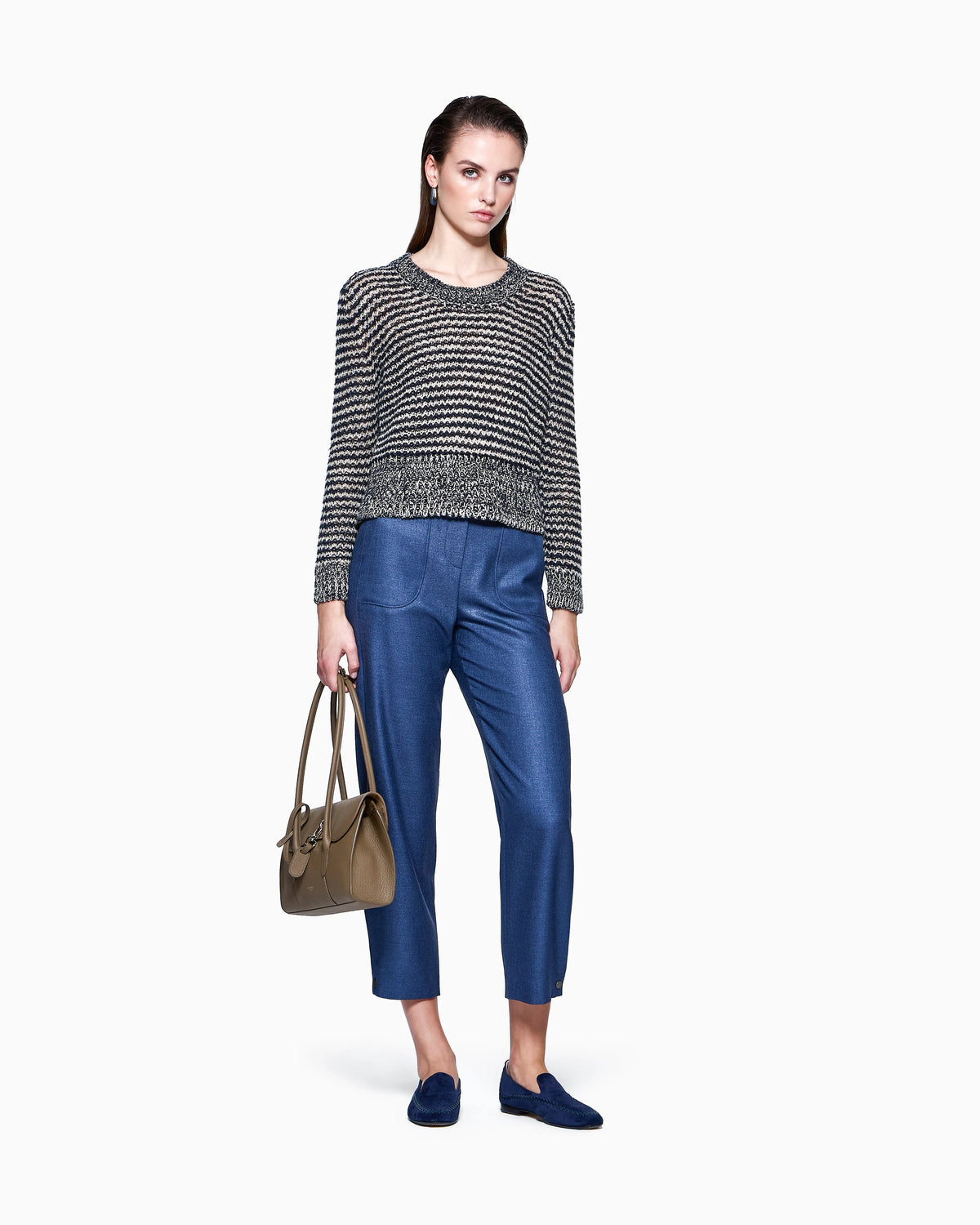 Linen-blend crew-neck jumper