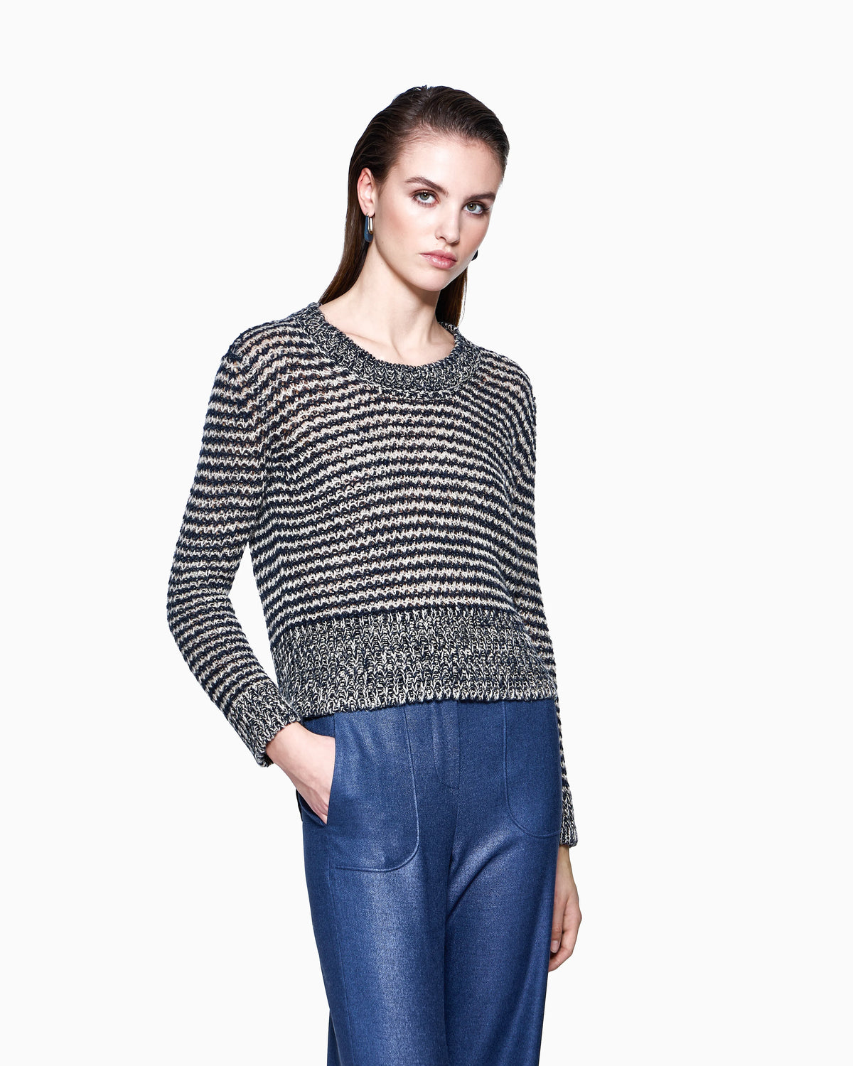 Linen-blend crew-neck jumper