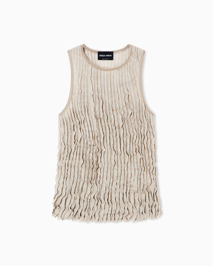 Pleated silk and lurex top