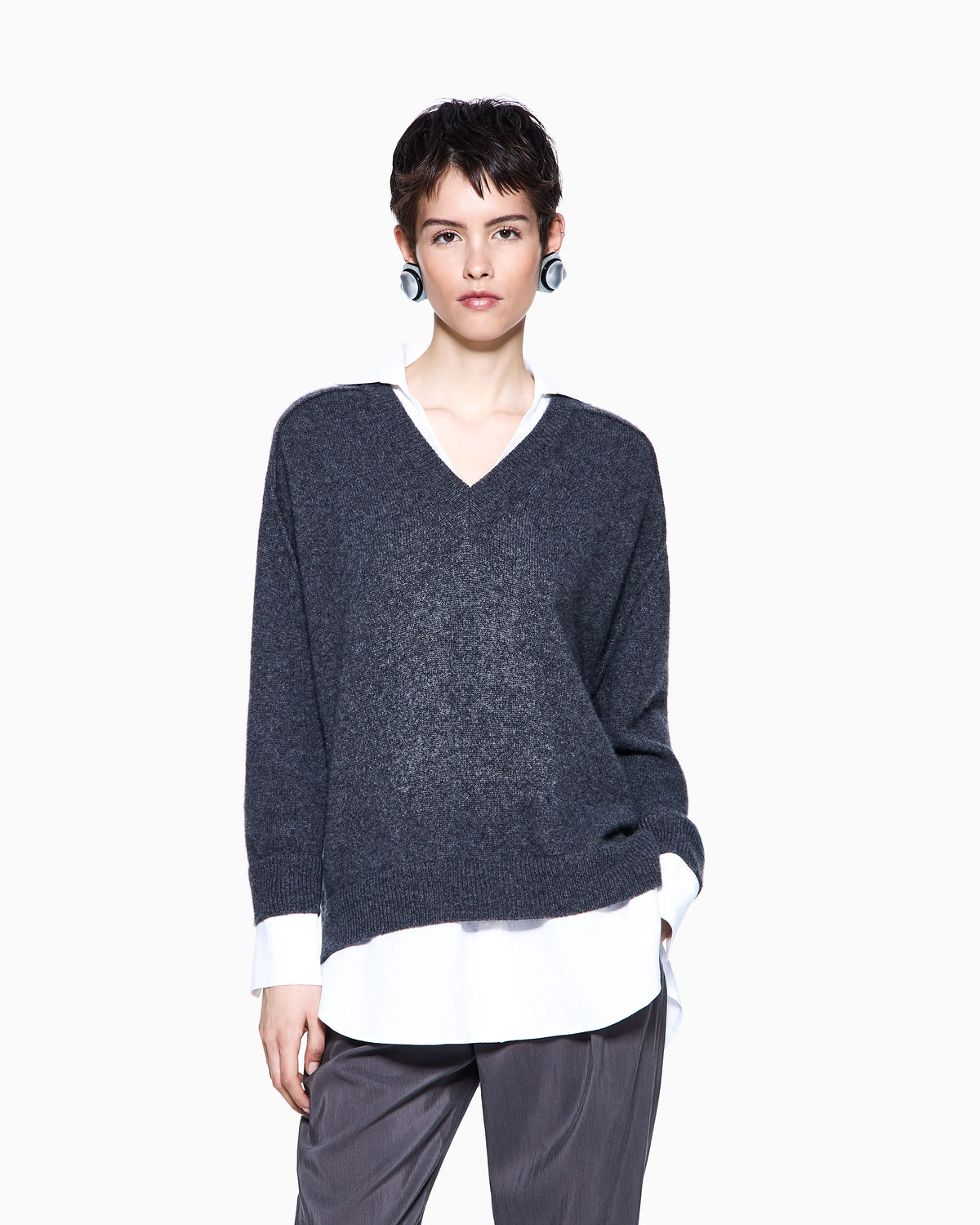 Cashmere jumper with shirt details