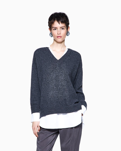 Cashmere jumper with shirt details