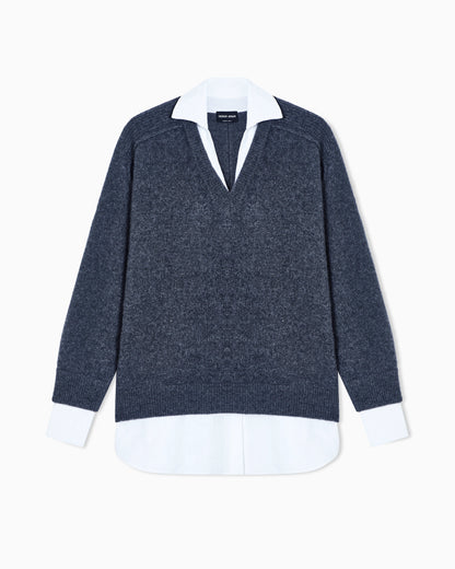 Cashmere jumper with shirt details