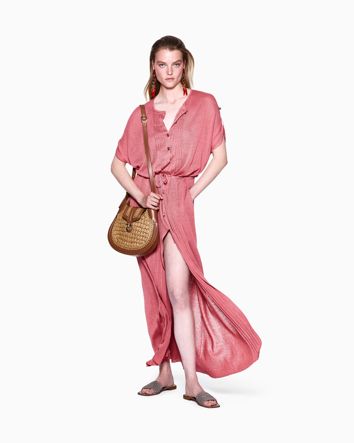 Long dress in linen and silk jersey