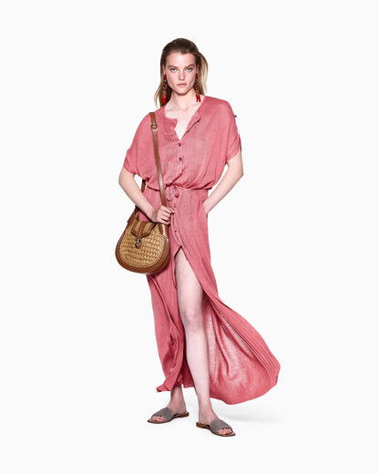 Long dress in linen and silk jersey