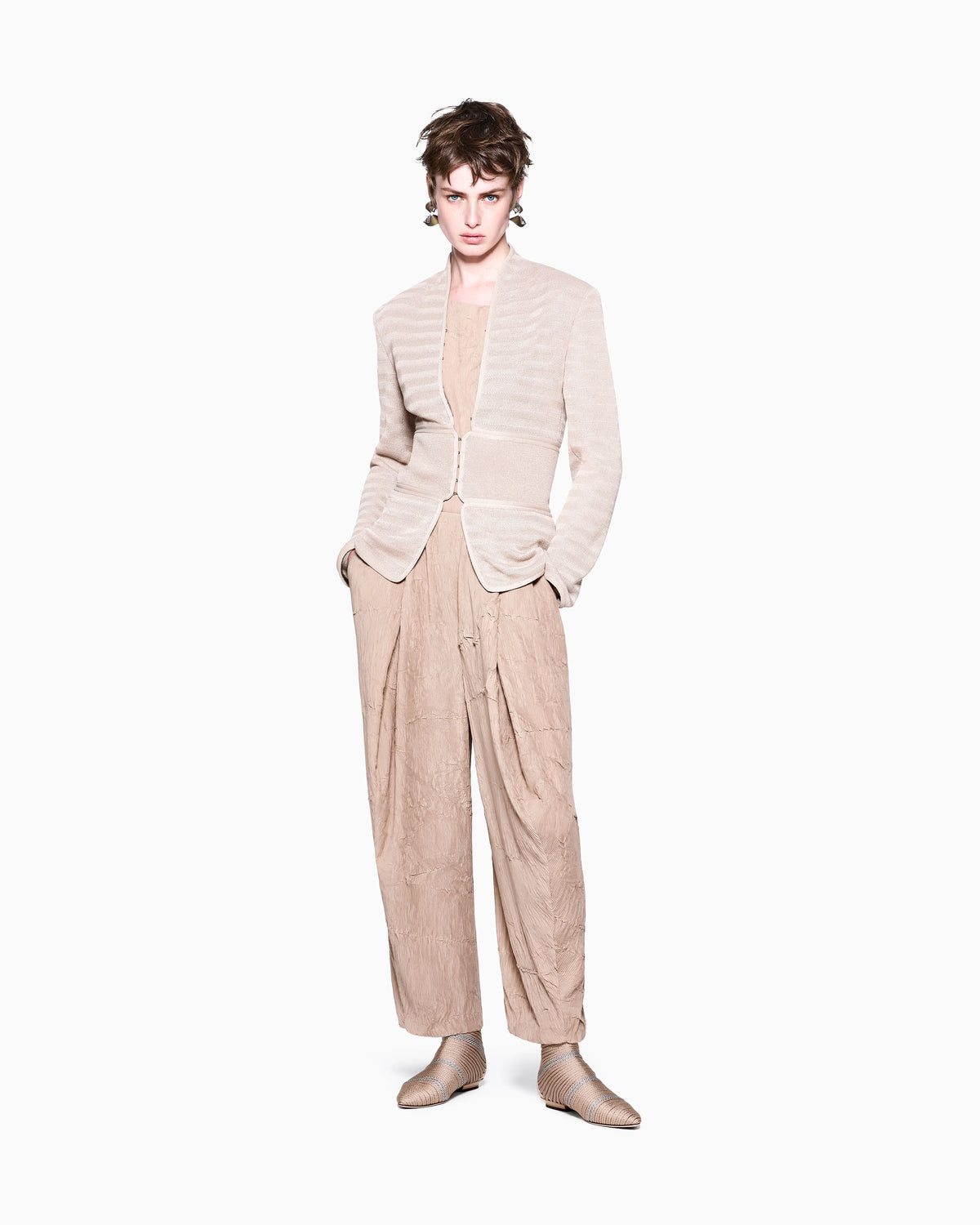 Ottoman-effect viscose-blend knit jacket
