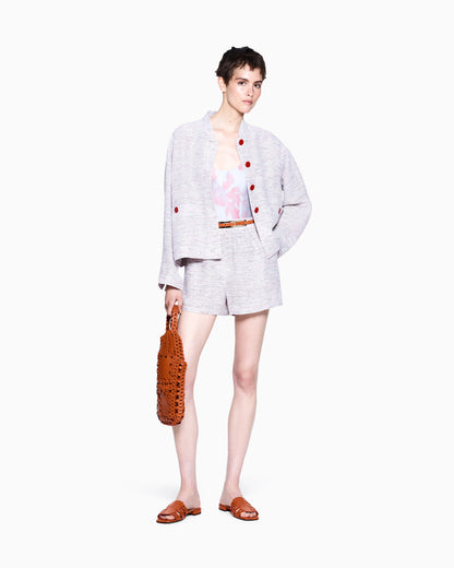 Viscose and linen mouliné knit blouson