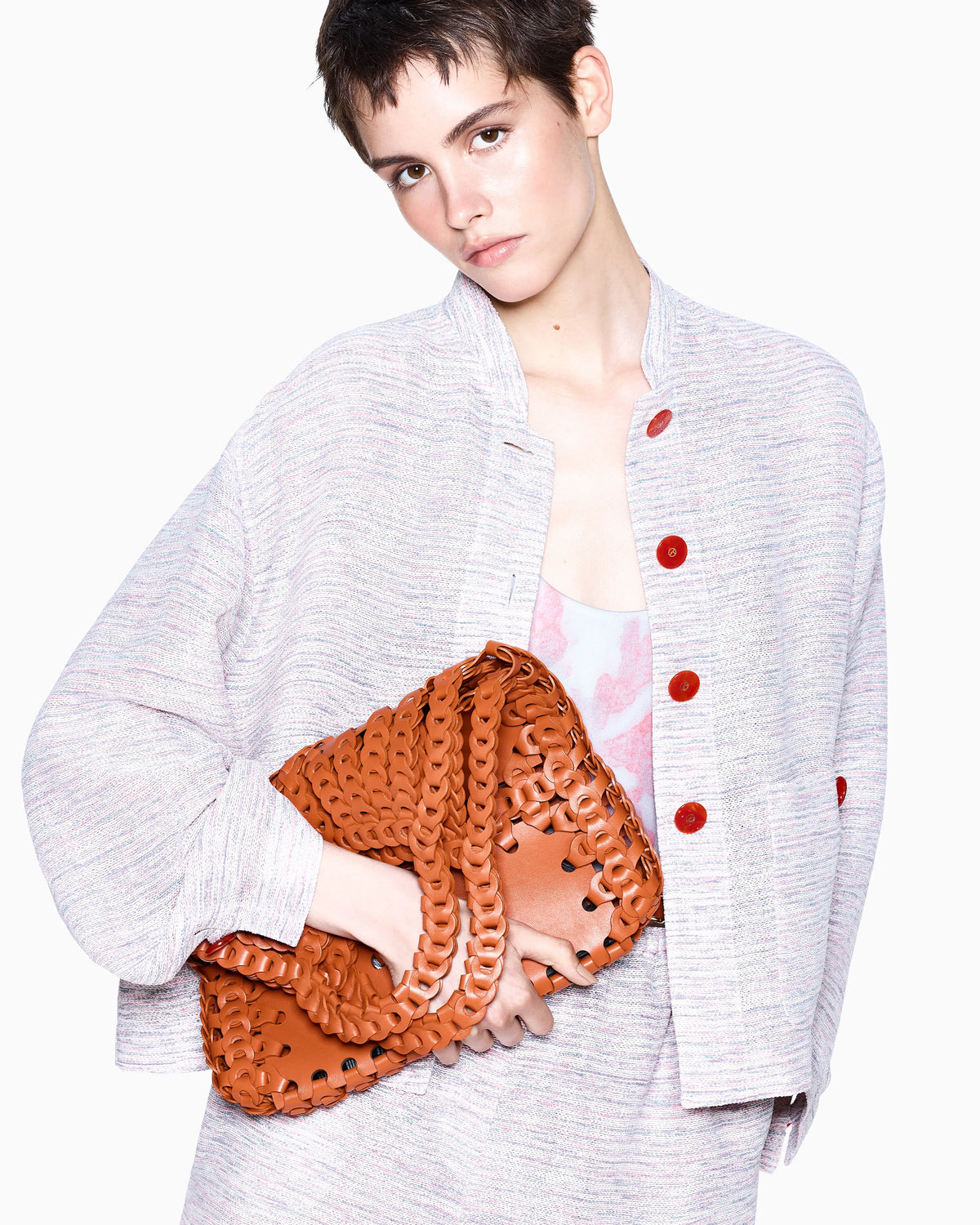 Viscose and linen mouliné knit blouson