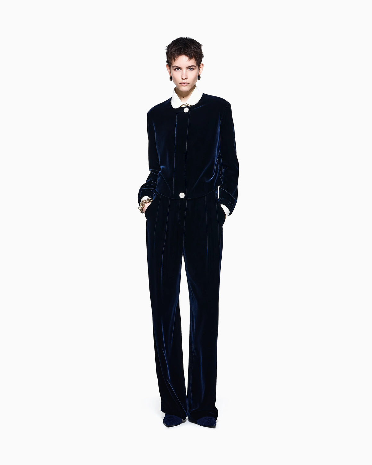 Double darted trousers in silk blend velvet Icon