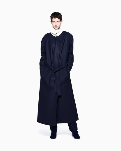 Two-tone coat in virgin wool with a waist belt Icon