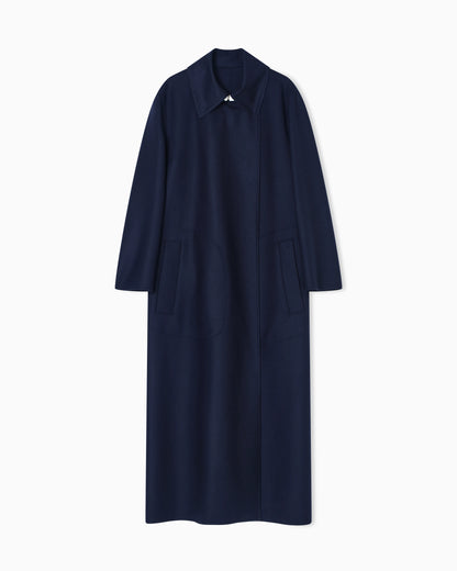 Two-tone coat in virgin wool with a waist belt Icon