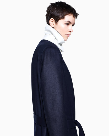 Two-tone coat in virgin wool with a waist belt Icon