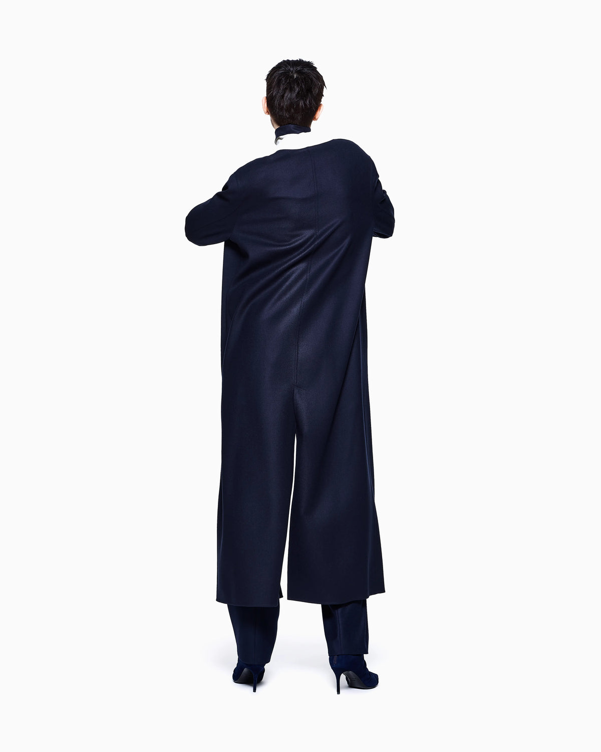 Two-tone coat in virgin wool with a waist belt Icon