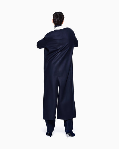 Two-tone coat in virgin wool with a waist belt Icon