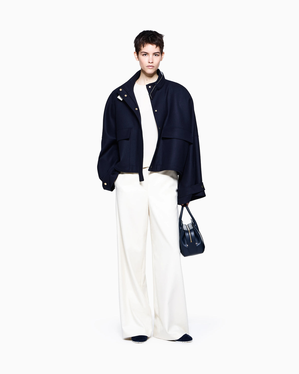 Double-breasted coat in virgin wool with patch pockets Icon