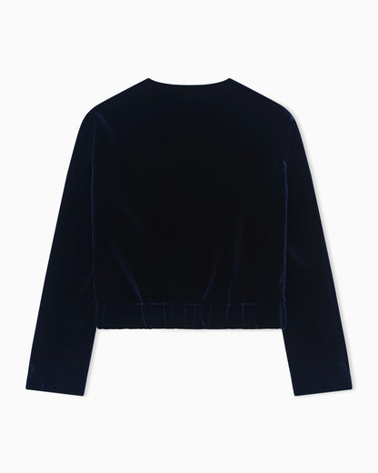 Short velvet jacket with a crew neck and buttons Icon