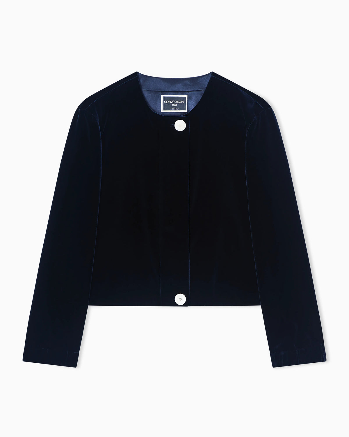 Short velvet jacket with a crew neck and buttons Icon