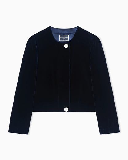 Short velvet jacket with a crew neck and buttons Icon