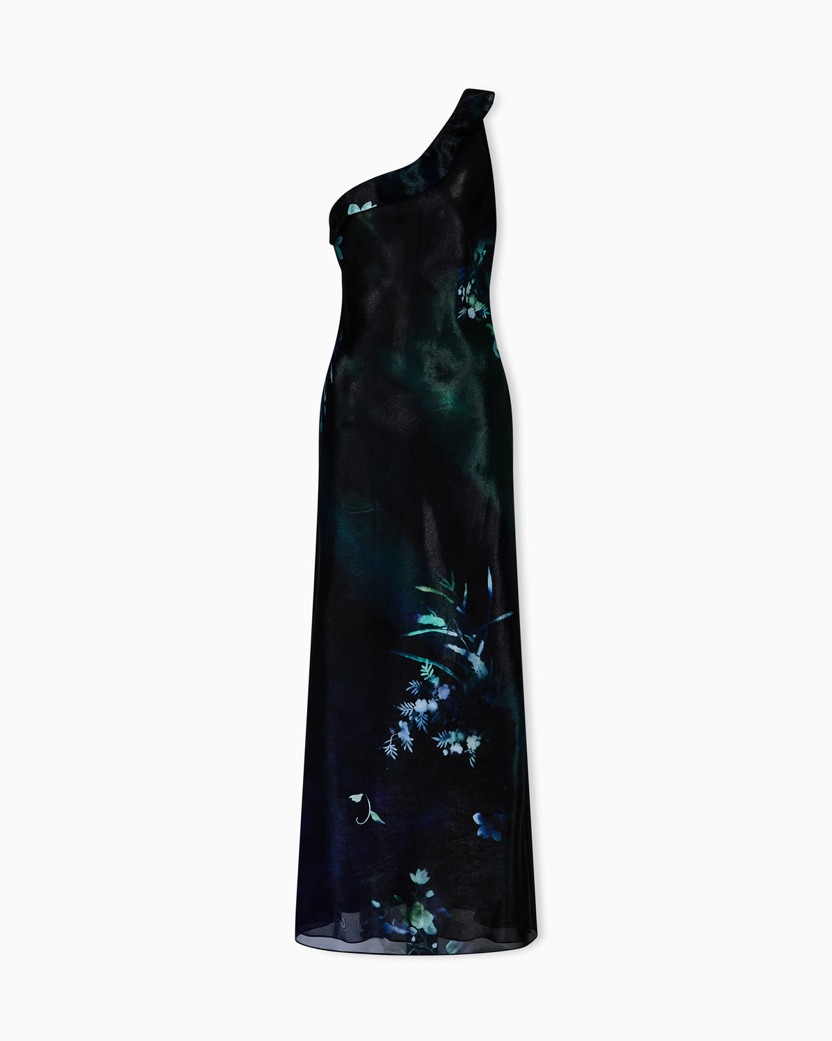 Long dress in printed silk organza