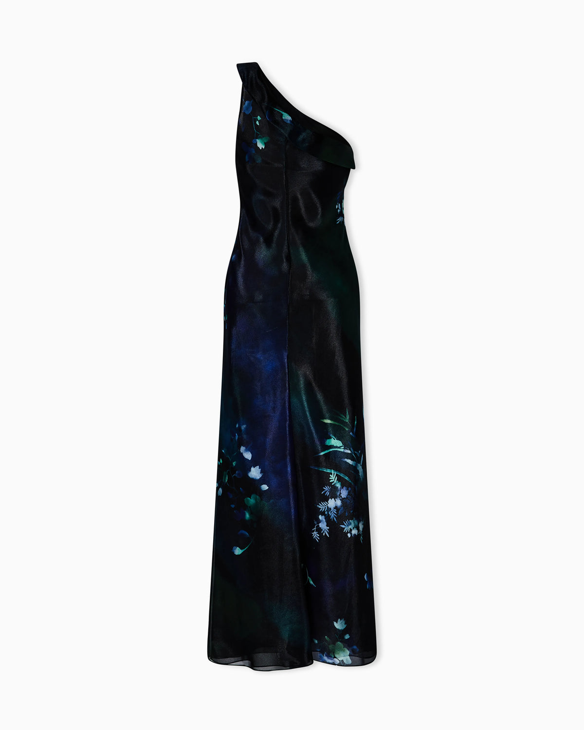 Long dress in printed silk organza