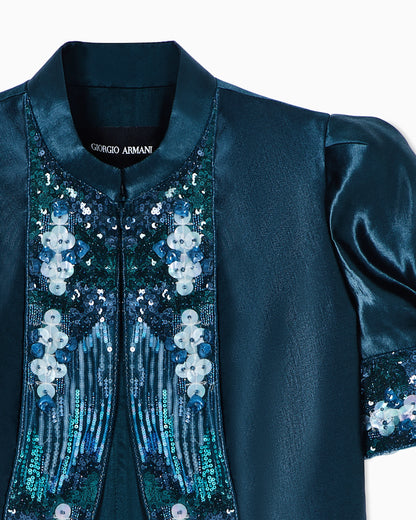 Embroidered linen and silk bolero