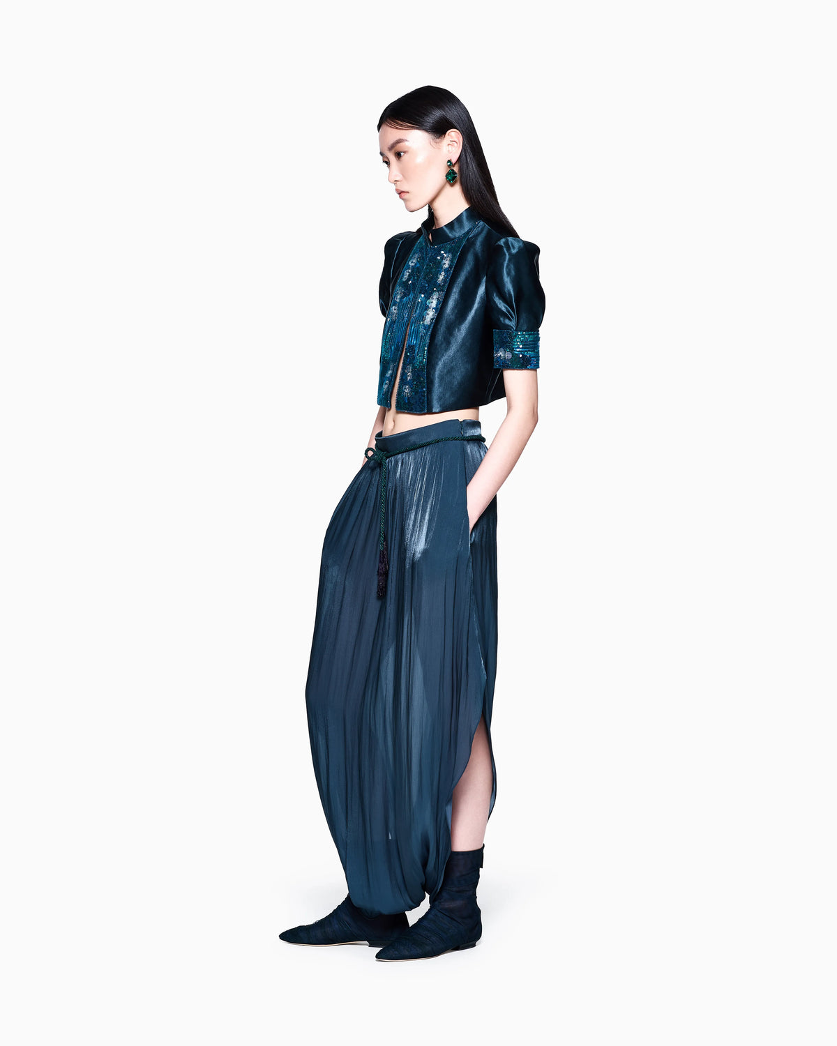 Embroidered linen and silk bolero